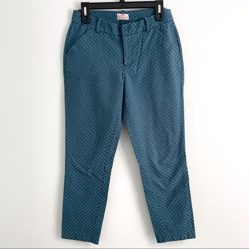 Merona Stretch Day Pants in Teal Blue with Curvy Fit and Tapered Leg and Pockets